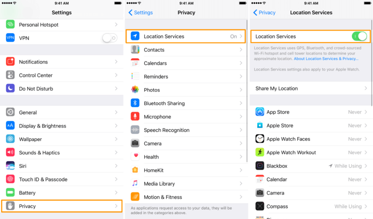 turn off & on iphone location service