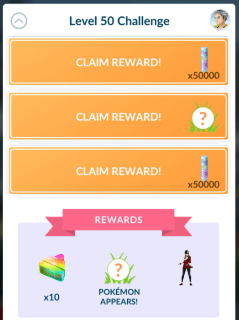 level 50 challenge rewards with unown