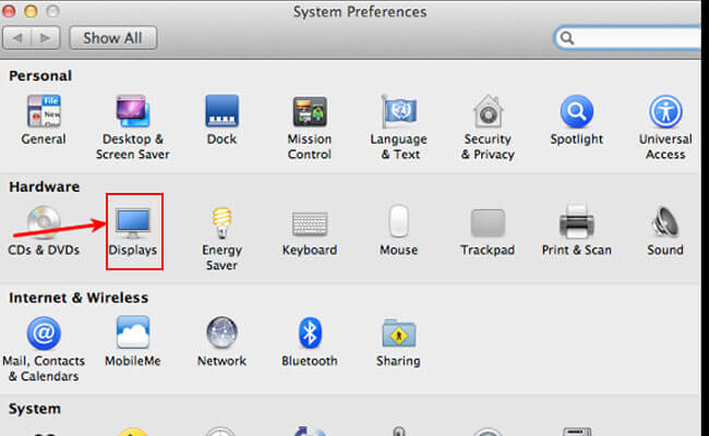 go to mac menu find display