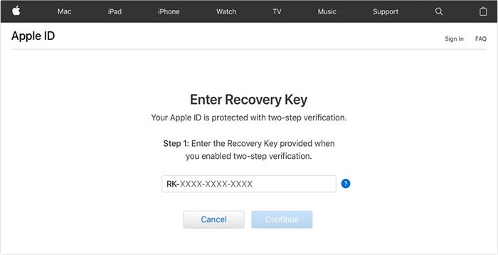 how to find my apple id password via recovery key