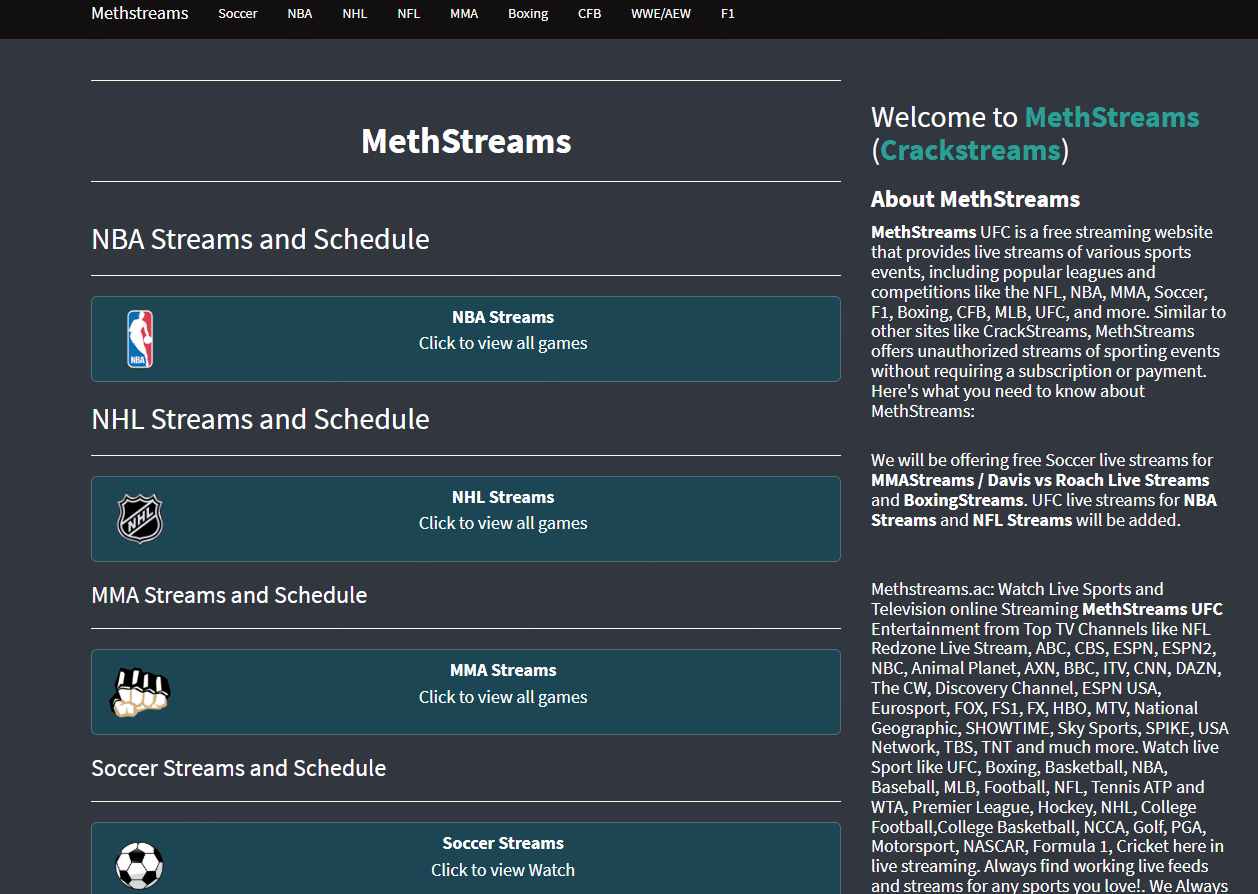 methstream is a site similar to crackstreams