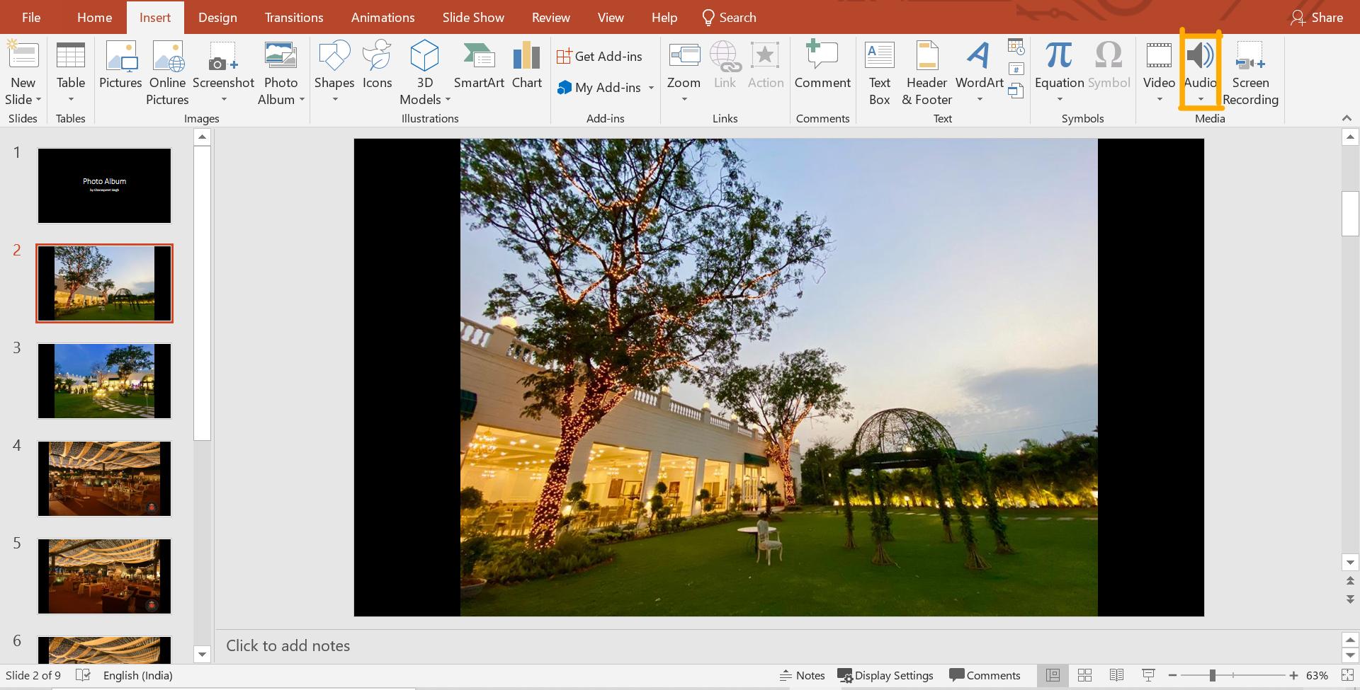 Microsoft slideshow presentation slide with audio