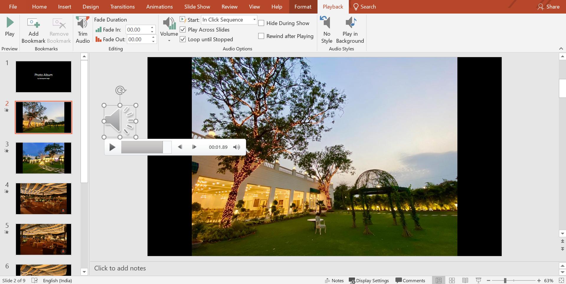 Microsoft slideshow with audio editor