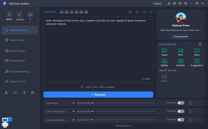 optimus prime ai voice tts