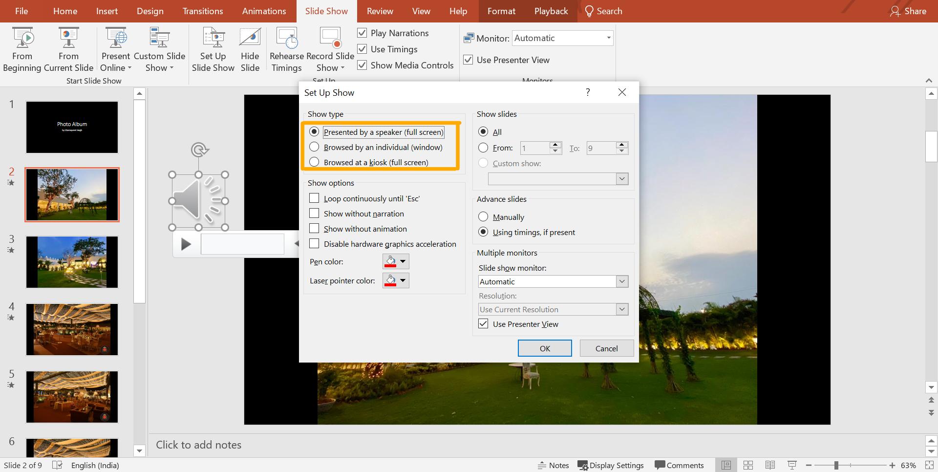 Presentation slideshow video format options