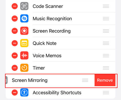 remove screen mirroring in control center