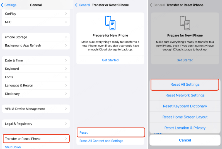 reset iphone all settings