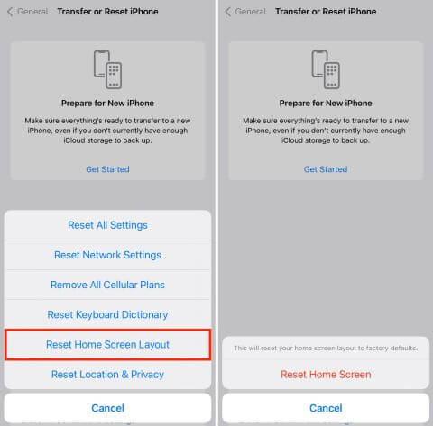 reset iphone home screen layout