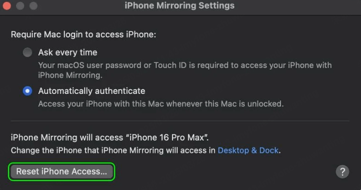 reset iphone mirroring setting