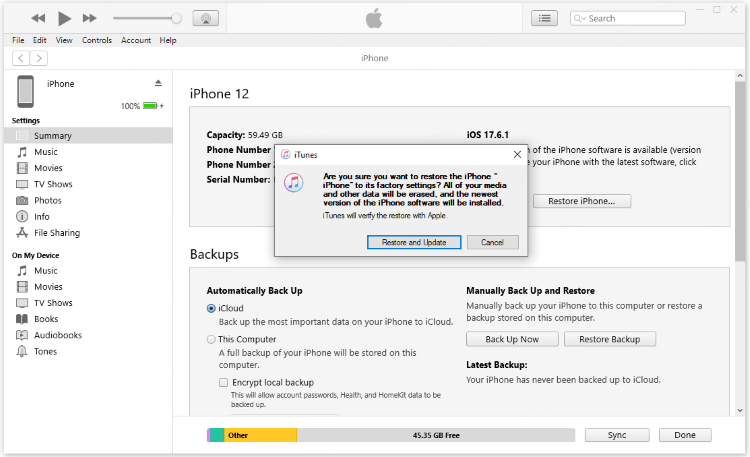 click restore and update