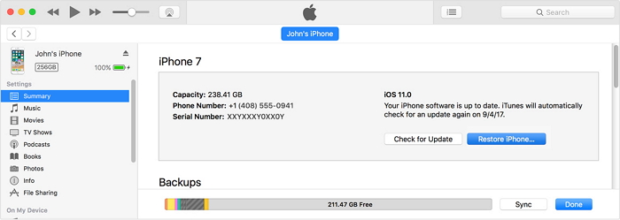 restore iPhone from iTunes