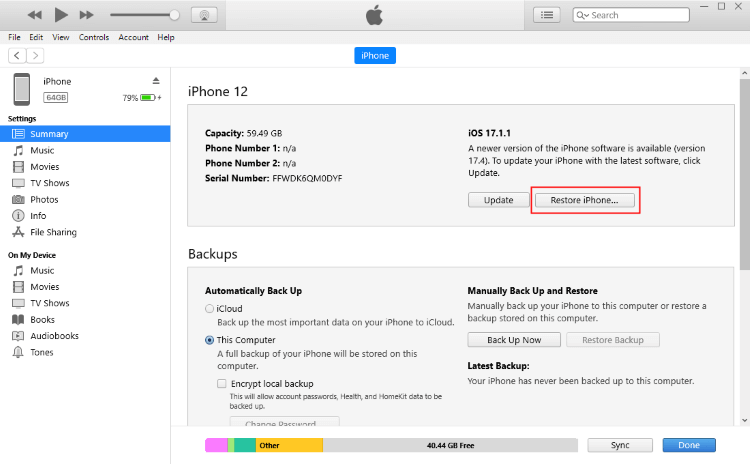 unlock found iphone via itunes