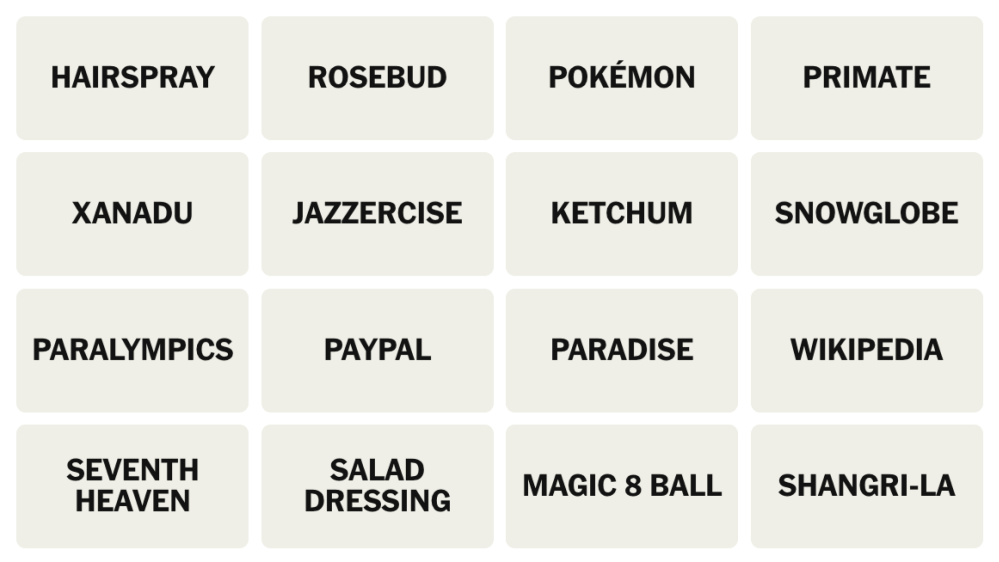new york times' connections game include ketchum pokemon rosebud primate