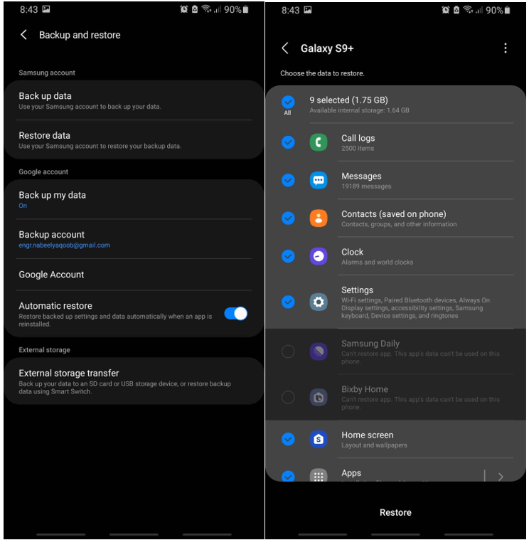 Samsung Cloud Backup Restore Data