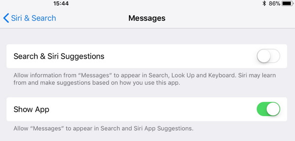 search siri suggestion in messages