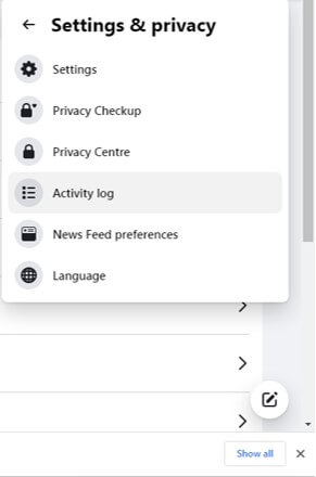 select the Activity Log option facebook