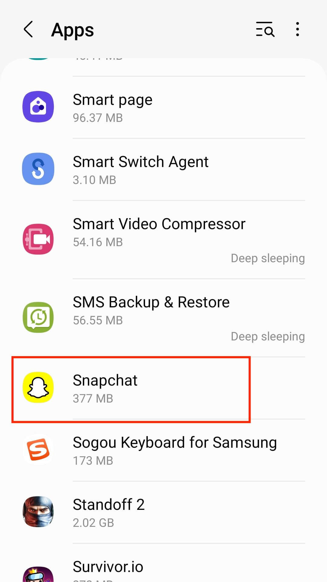 enter snapchat in phone settings