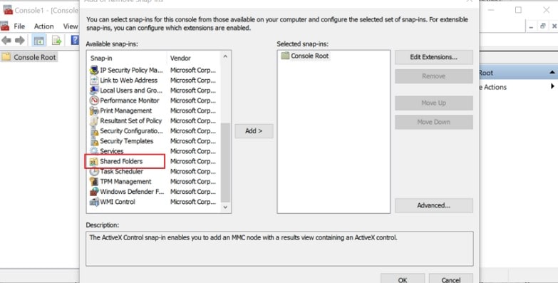 shared folders in microsoft management console