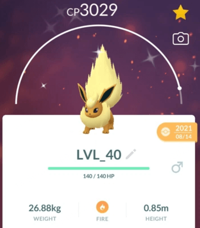 shiny flareon pokemon go level 40