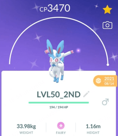 shiny sylveon pokemon go with max cp 3470