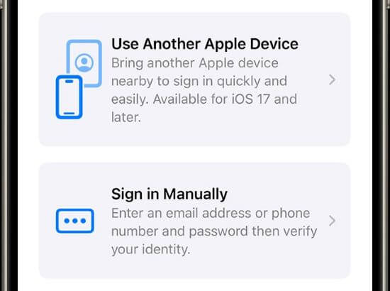 iphone sign in manually