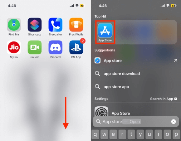 spotlight search app store on iphone