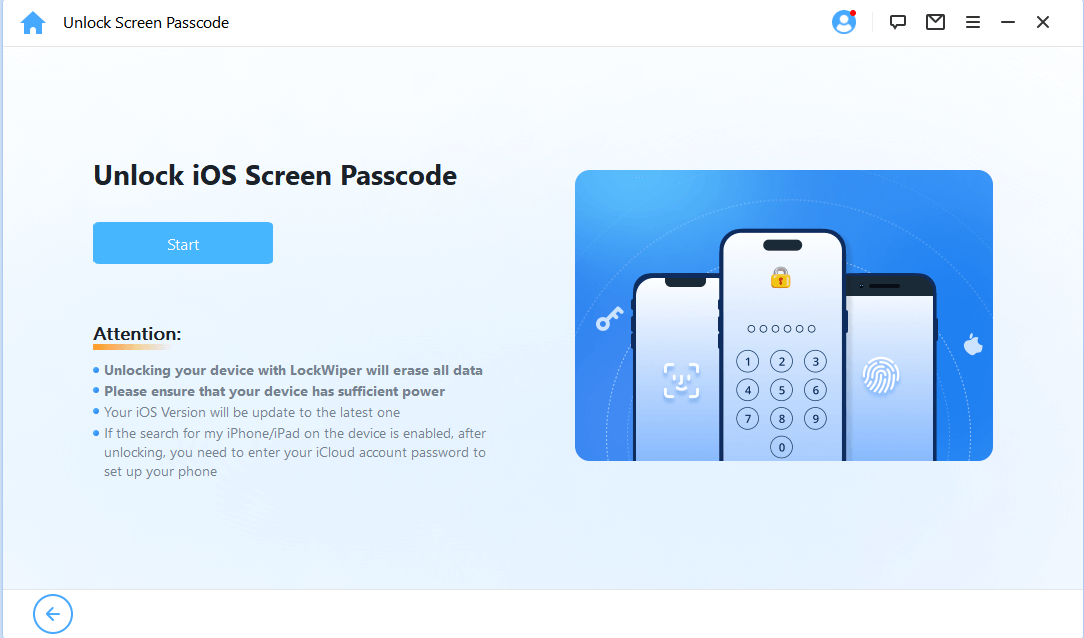 click start to unlock screen passcode