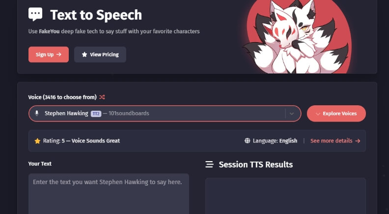 fakeyou stephen hawking text to speech