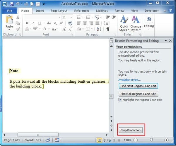 stop protection from word