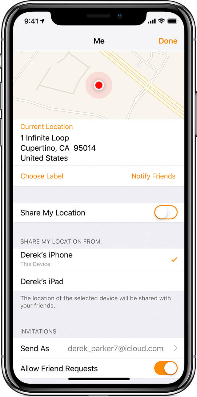 turn off location sharing on find my app