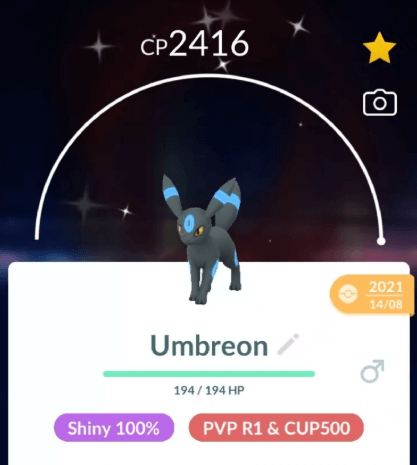 the best shiny eevelution - shundo umbreon with 2416 cp