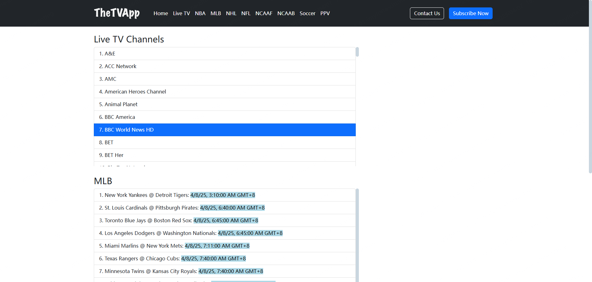 thetvapp webpage
