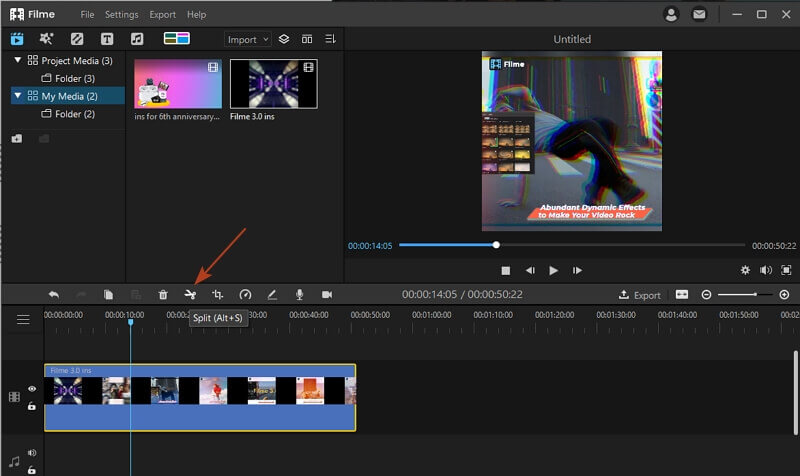 split video clip in Filme