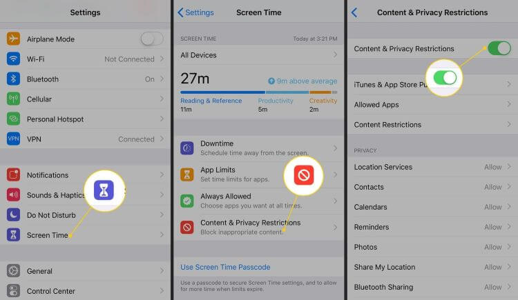 turn off content and privacy restrictions on iphone