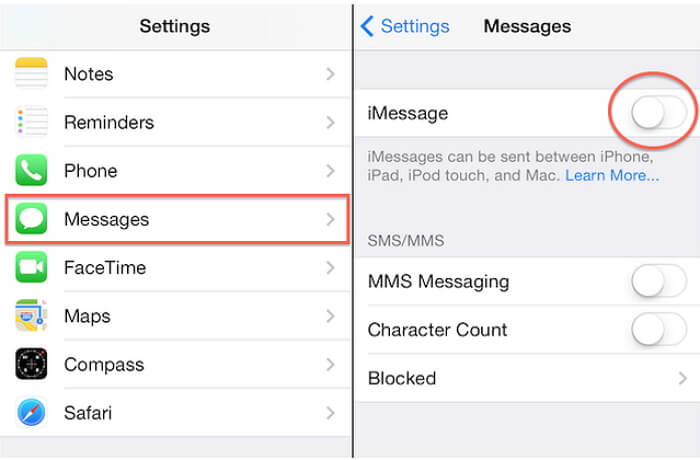 turn off imessages