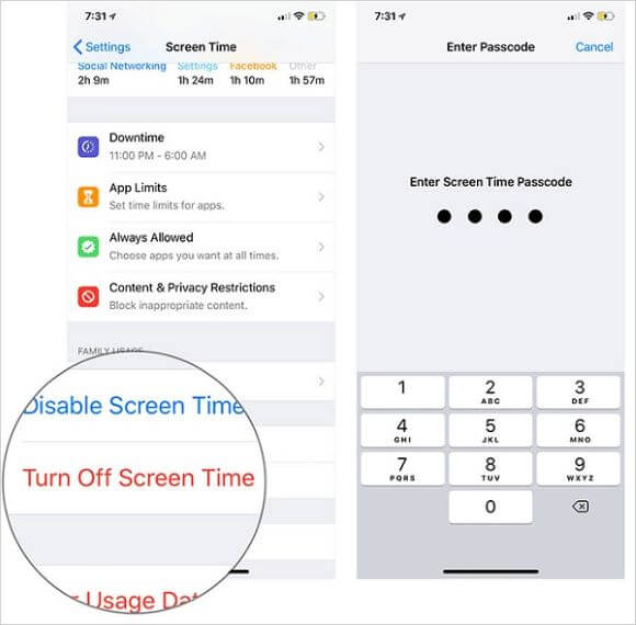 turn off screen time on iphone
