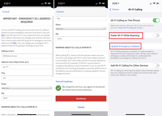 update your E911 emergency contact on iPhone