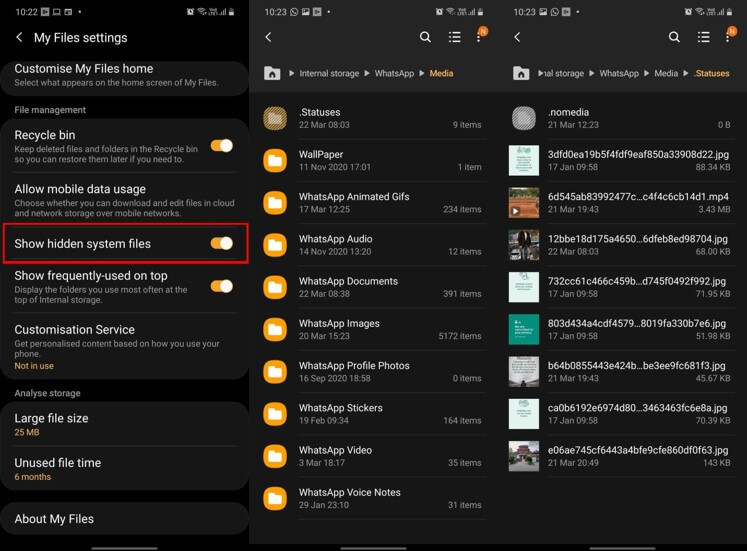 WhatsApp status stored on Android
